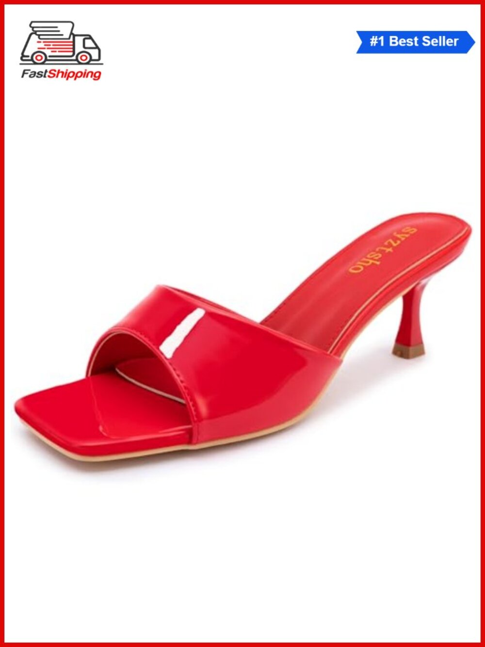 Women's Kitten Heel Sandals Square Open Toe Slip On Mule Heels Faux Leather